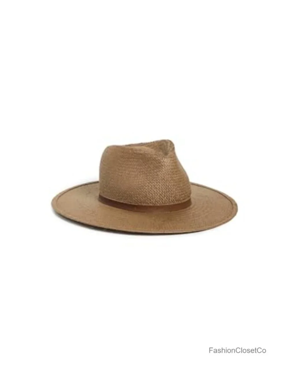 Woven Straw Fedora Hat with Leather Band